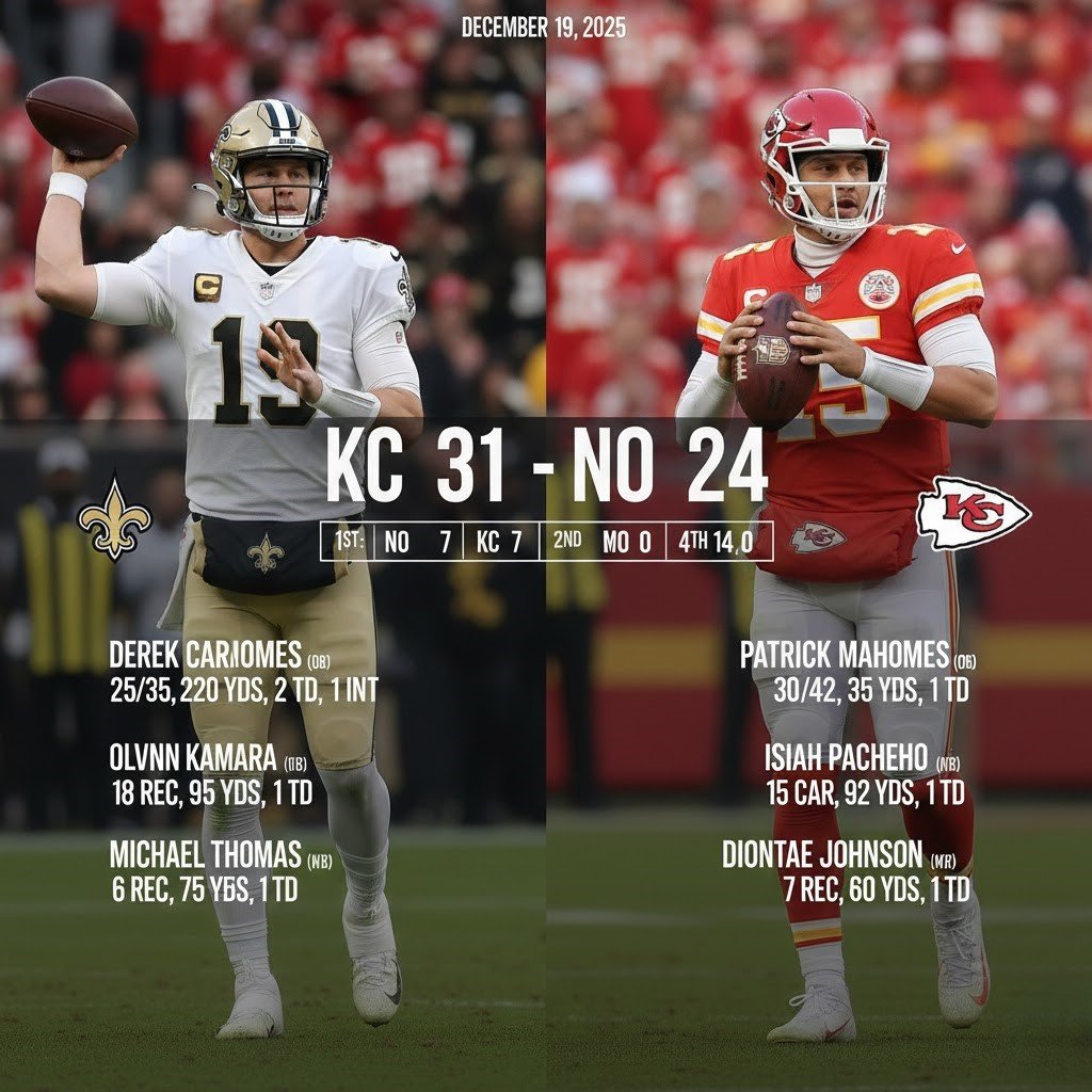 New Orleans Saints vs Kansas City Chiefs match player stats & Box Score