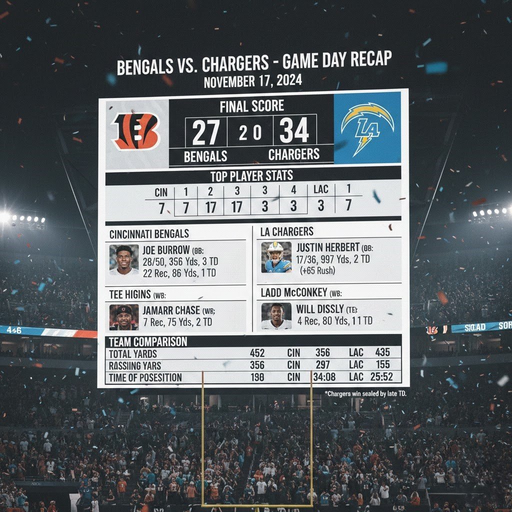Bengals Vs Chargers Match Player Stats & Box Score