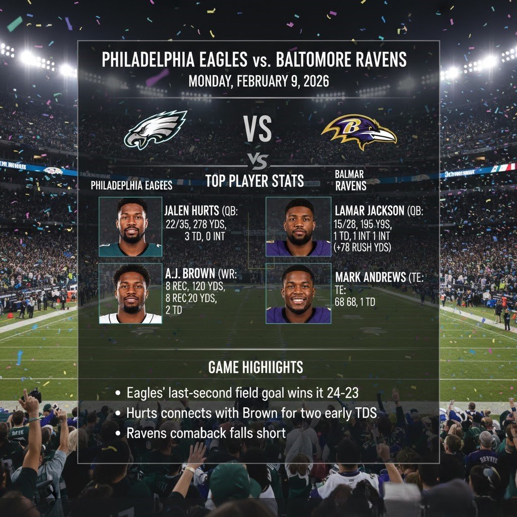Philadelphia Eagles vs Baltimore Ravens Match Player Stats & Score